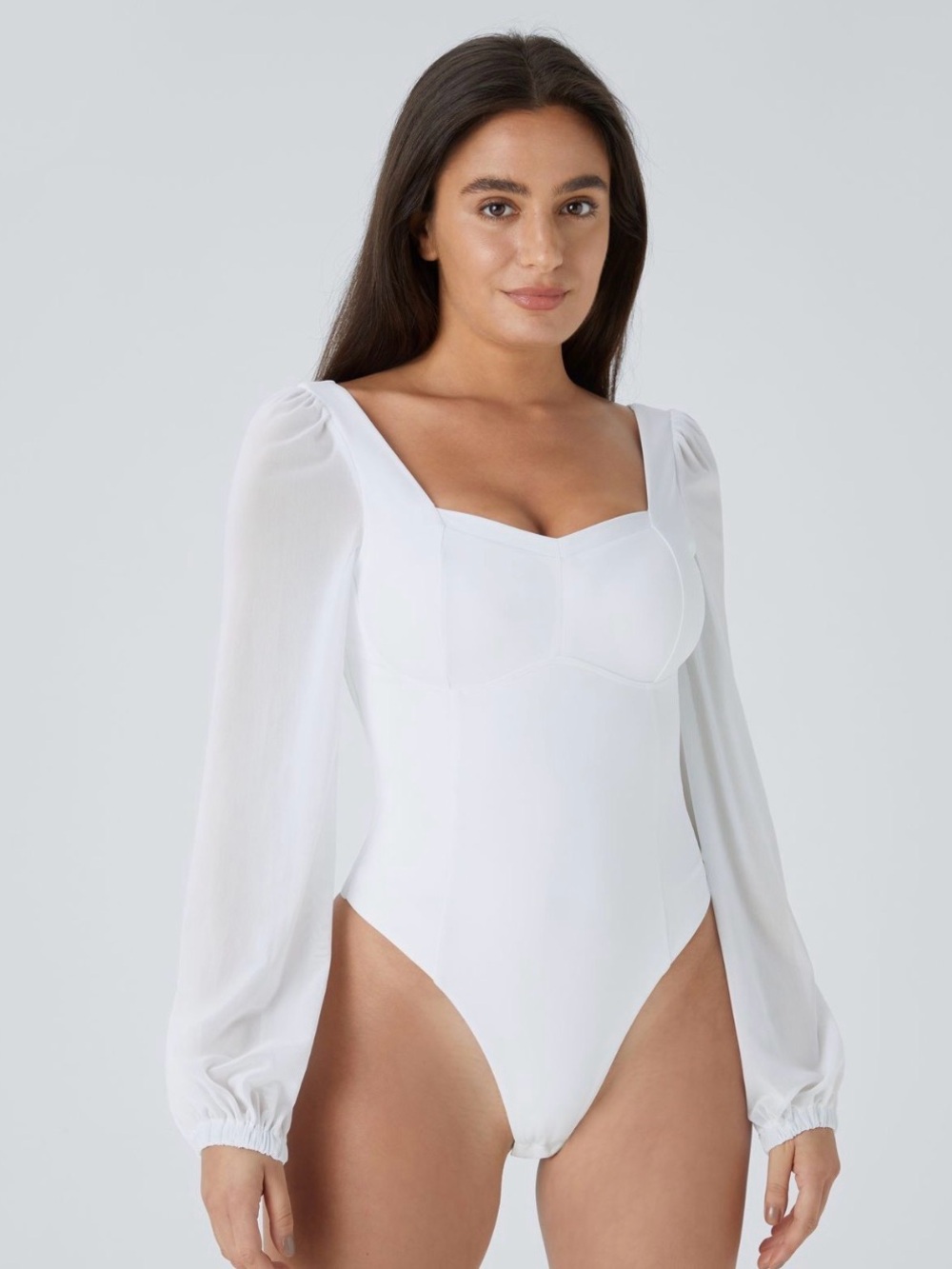 NWT SoftlyZero Sweetheart Neck Mesh Bell Sleeve Bodysuit UPF50+. Size Large